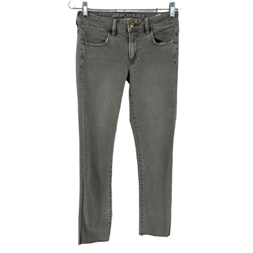 American Eagle Women's Green Gray Skinny Low Rise Denim Jeans Size 2